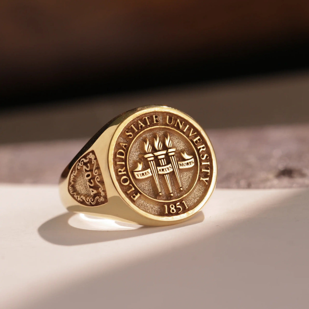 Custom Ring - Gold Coated - Raised Design with Side Engravings