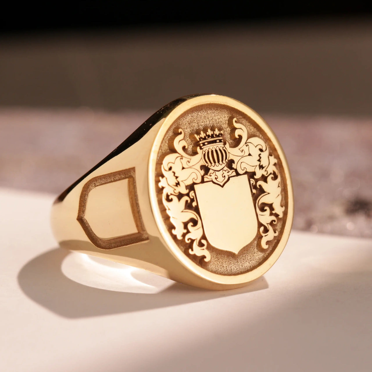 Custom Ring - Gold Coated - Raised Design with Side Engravings