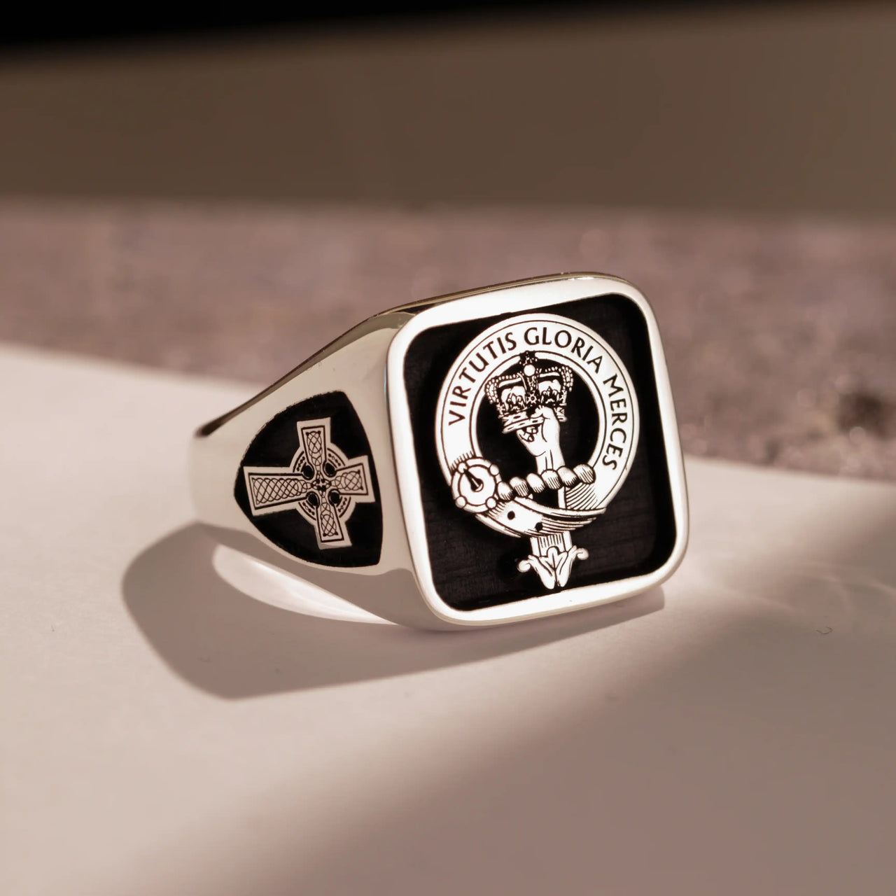 Custom Ring - 925 Silver - Raised Design with Black Inlay and Side Engravings