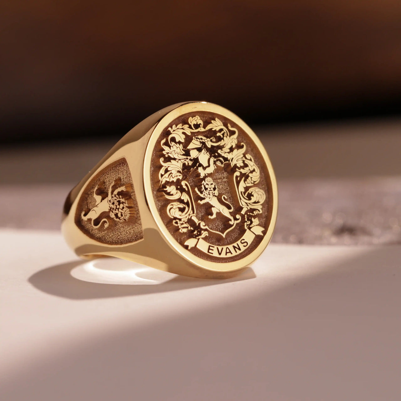 Custom Ring - Gold Coated - Raised Design with Side Engravings