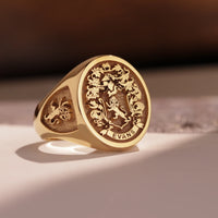 Thumbnail for Custom Ring - Gold Coated - Raised Design with Side Engravings