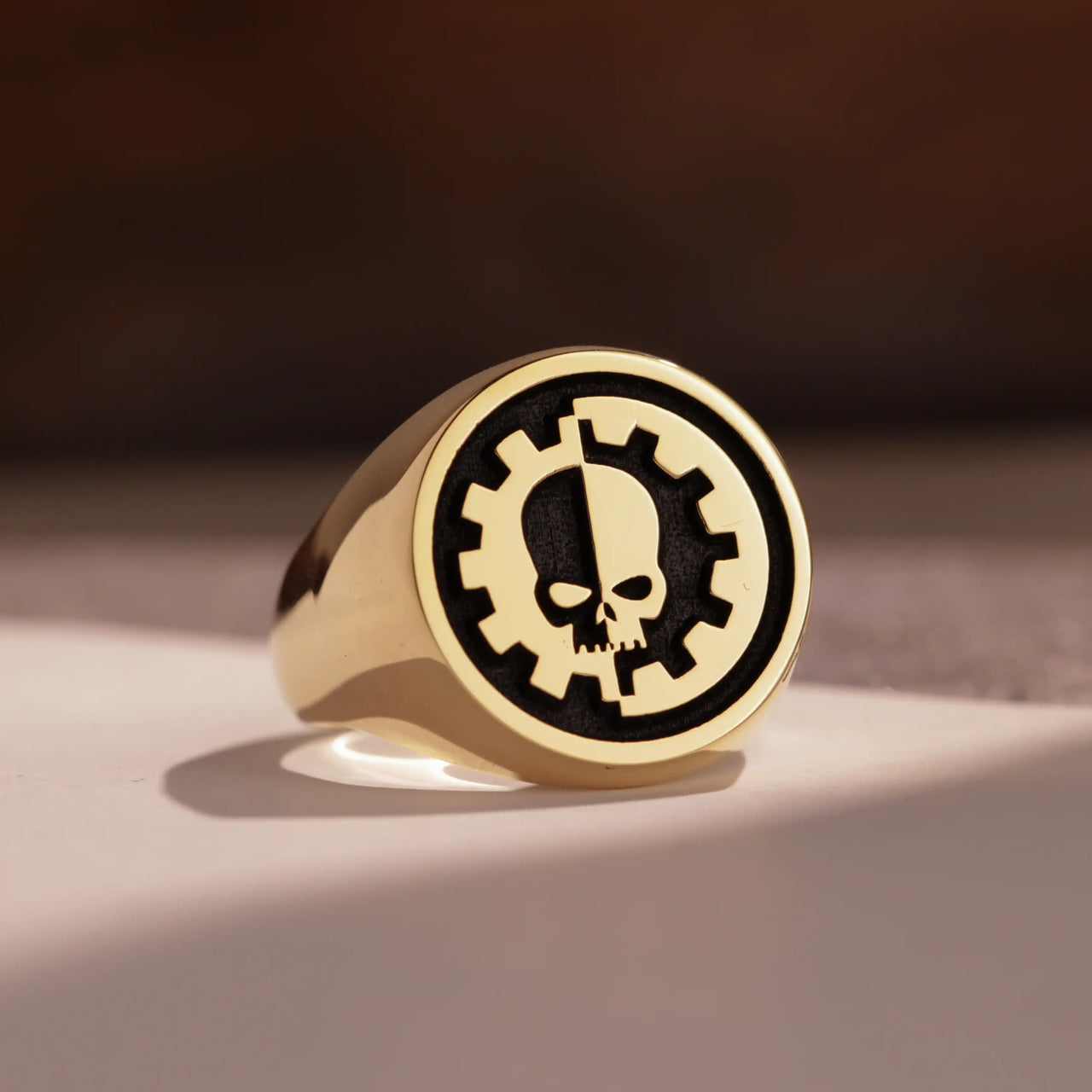 Custom Ring - Gold Coated - Raised Design with Black Inlay