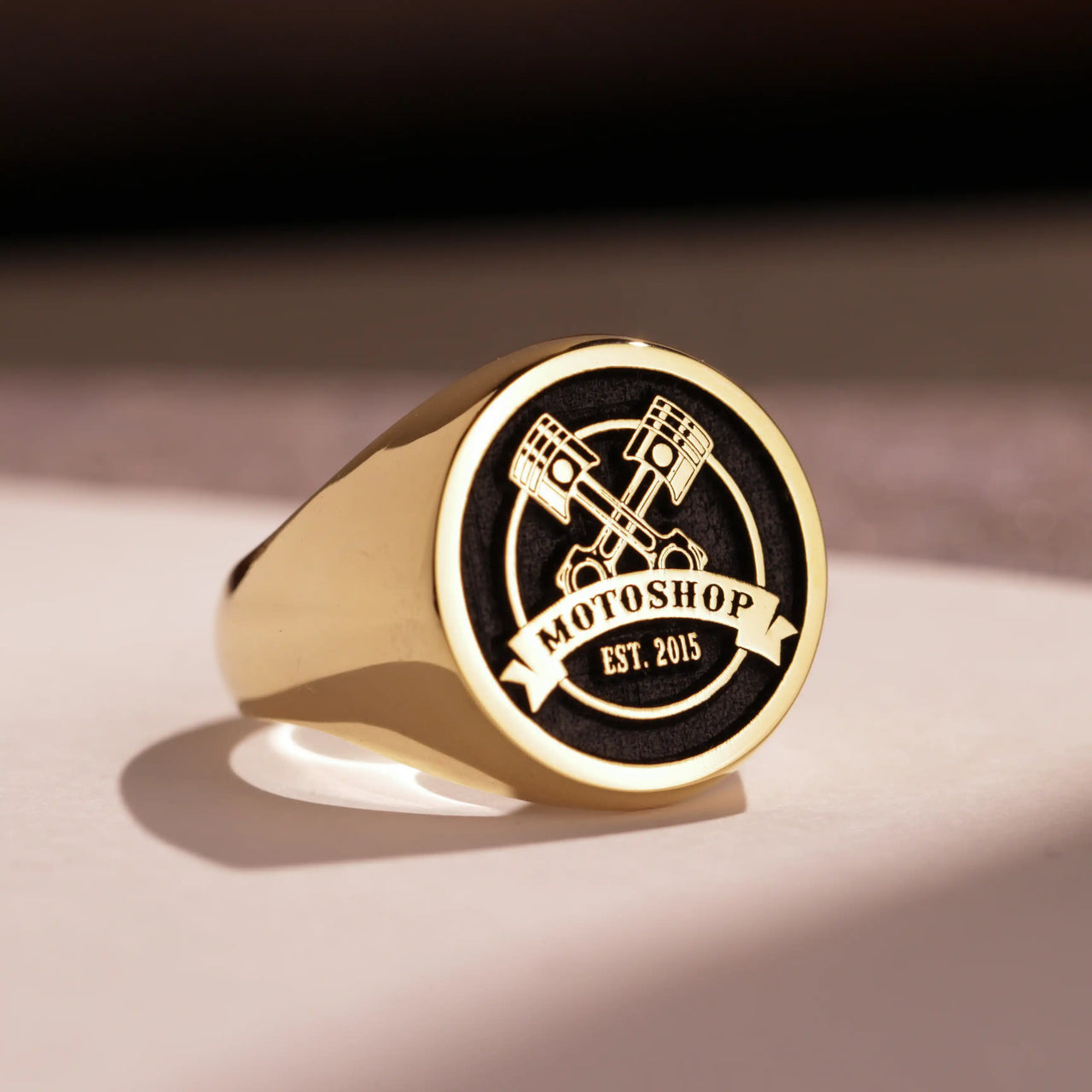 Custom Ring - Gold Coated - Raised Design with Black Inlay