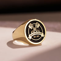 Thumbnail for Custom Ring - Gold Coated - Raised Design with Black Inlay