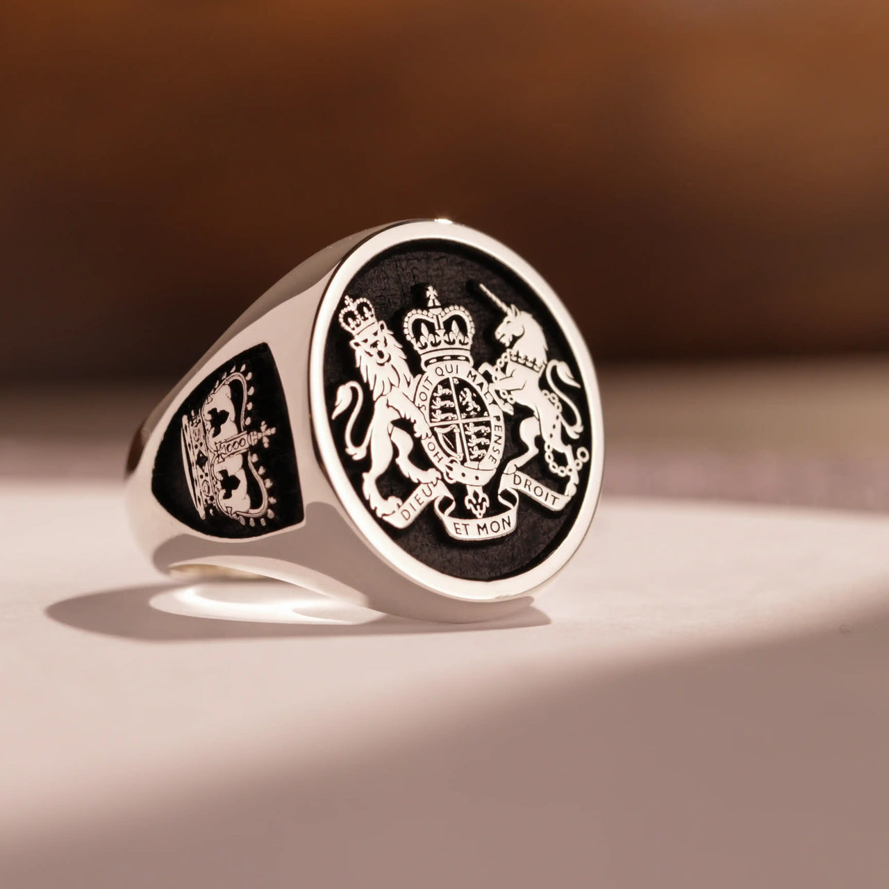 Custom Ring - 925 Silver - Raised Design with Black Inlay and Side Engravings