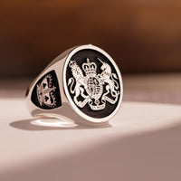 Thumbnail for Custom Ring - 925 Silver - Raised Design with Black Inlay and Side Engravings