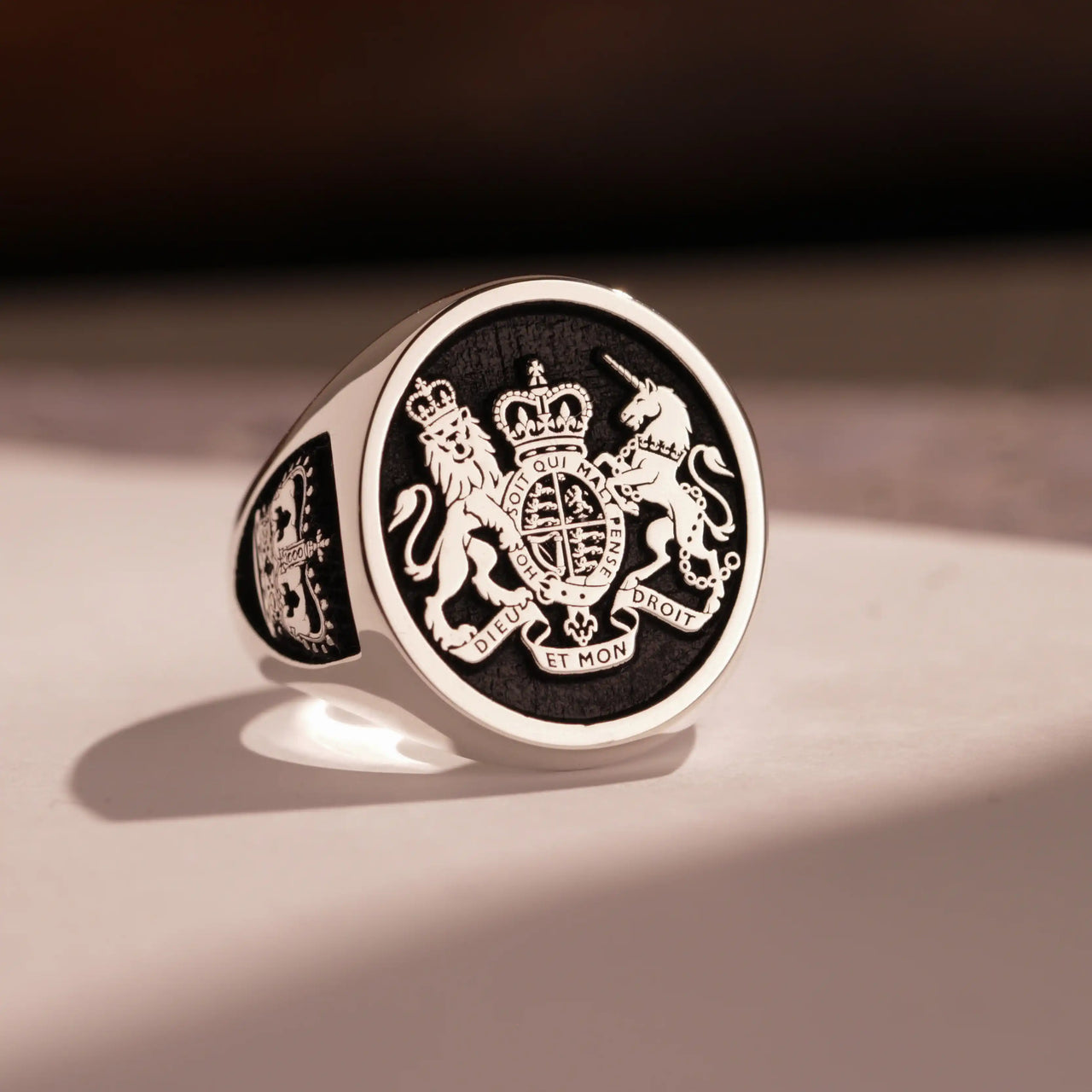 Custom Ring - 925 Silver - Raised Design with Black Inlay and Side Engravings