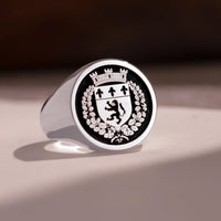 Thumbnail for Custom Ring - White Gold Coated - Raised Design with Black Inlay