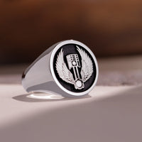 Thumbnail for Custom Ring - White Gold Coated - Raised Design with Black Inlay