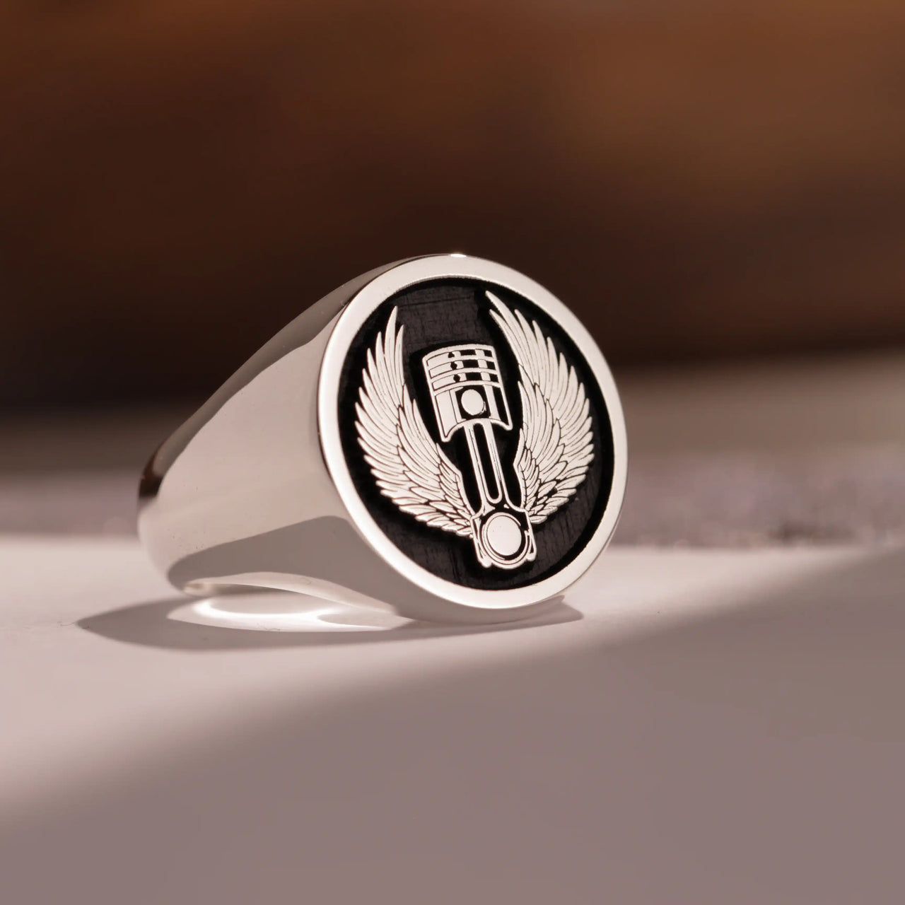 Custom Ring - 925 Silver - Raised Design with Black Inlay