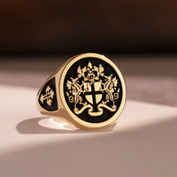 Thumbnail for Custom Ring - Gold Coated - Raised Design with Black Inlay and Side Engravings