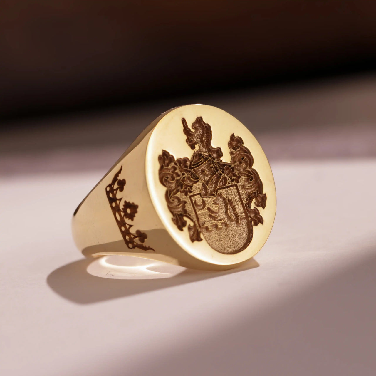 Custom Wax Seal Ring - Gold Coated - Recessed & Reversed Design with Side Engravings