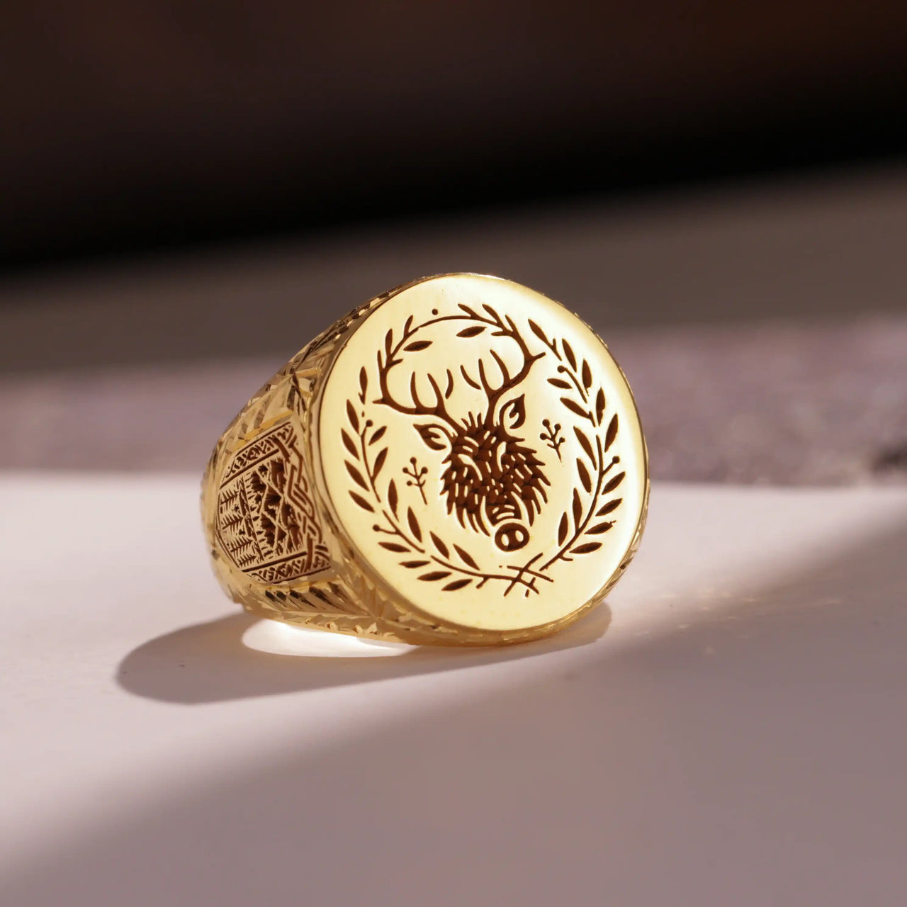 Custom Ring - Gold Coated - Recessed Design with Side Engravings