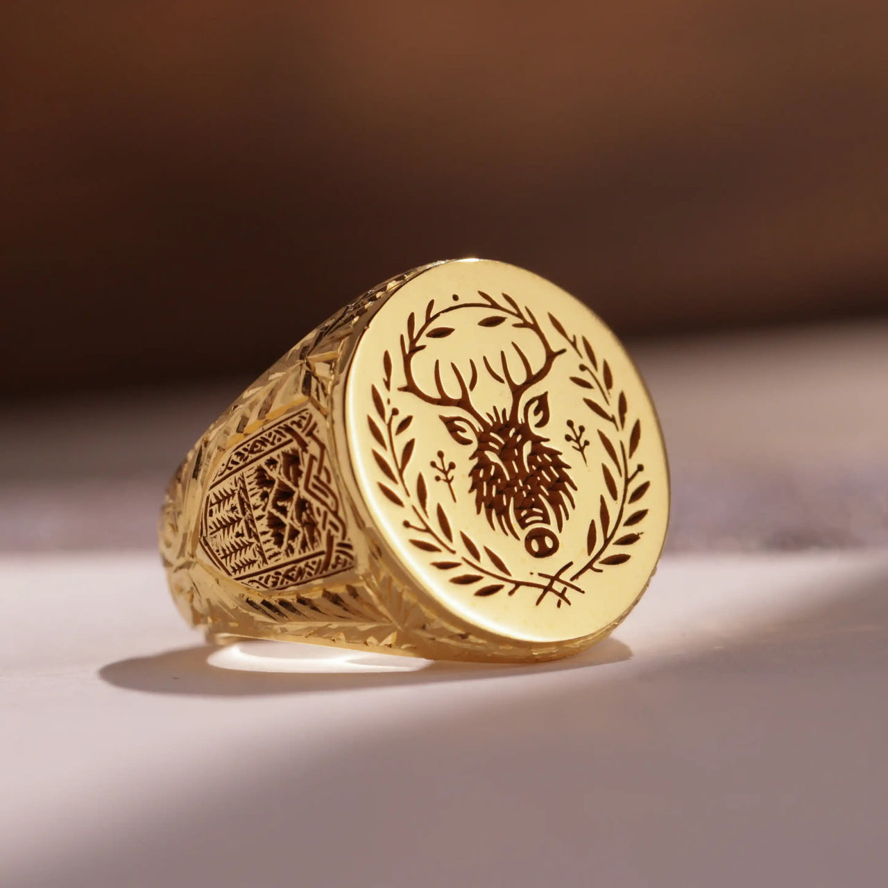 Custom Ring - Gold Coated - Recessed Design with Side Engravings