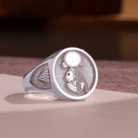 Thumbnail for Custom Ring - White Gold Coated - Raised Design with Side Engravings