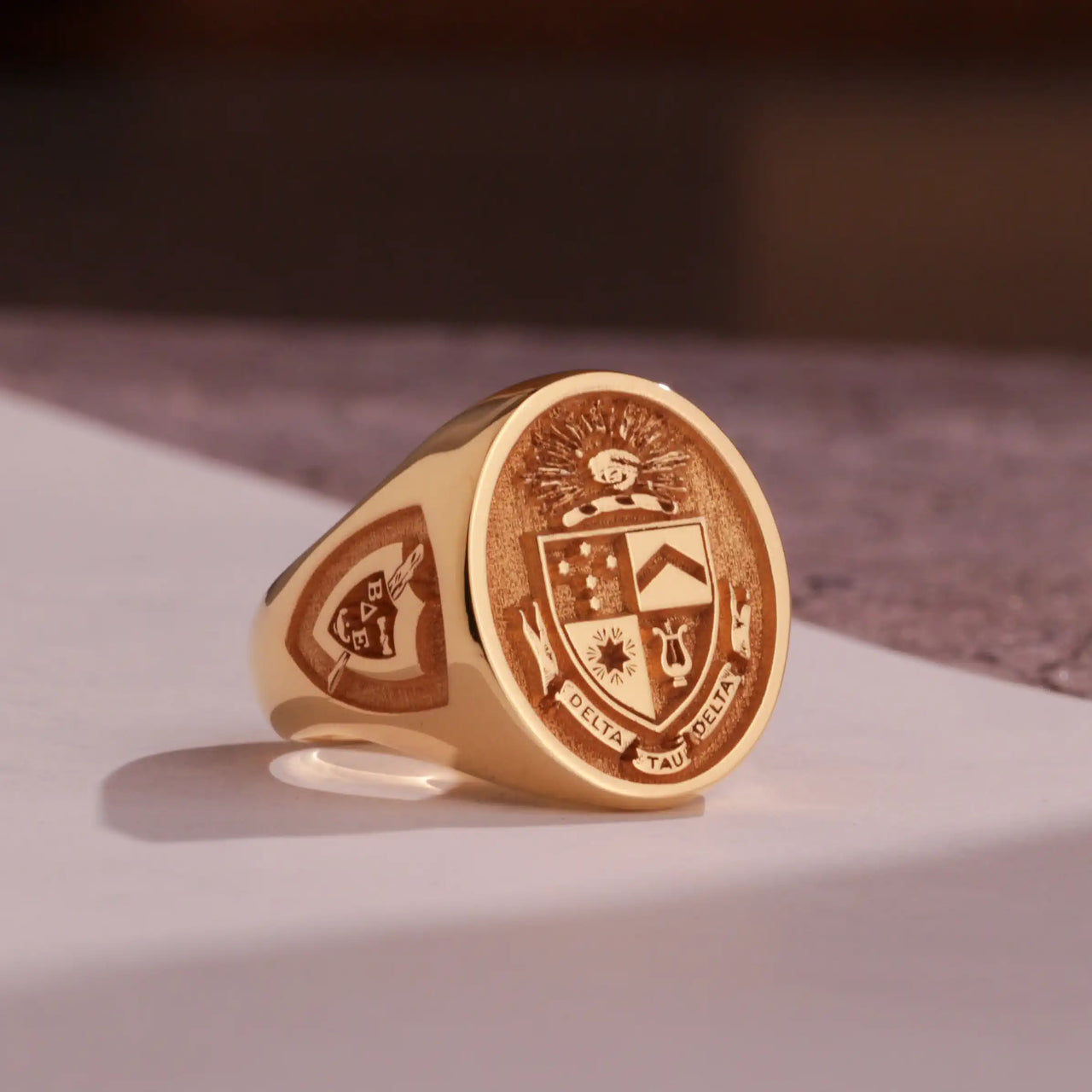 Custom Ring - Gold Coated - Raised Design with Side Engravings