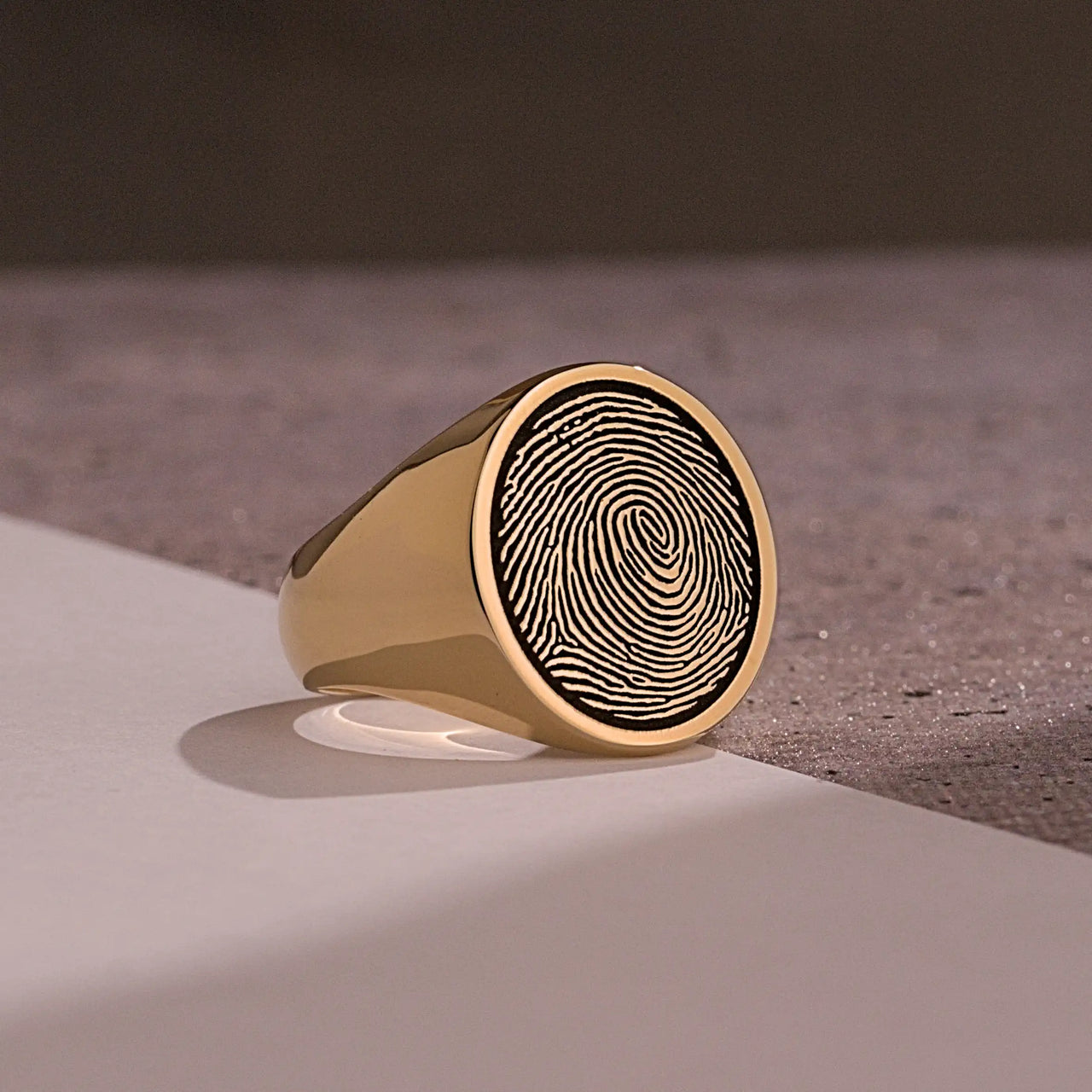 Custom Ring - Gold Coated - Raised Design with Black Inlay