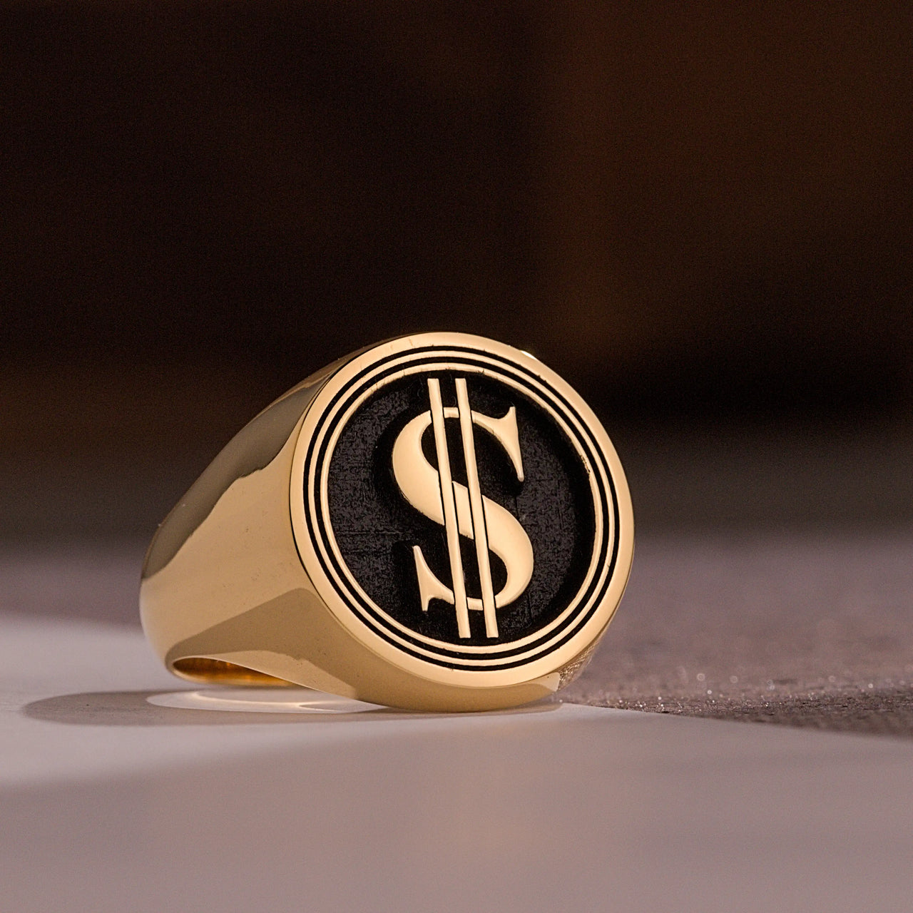 Custom Ring - Gold Coated - Raised Design with Black Inlay