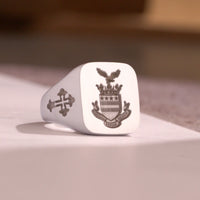 Thumbnail for Custom Wax Seal Ring - 925 Silver - Recessed & Reversed Design with Side Engravings