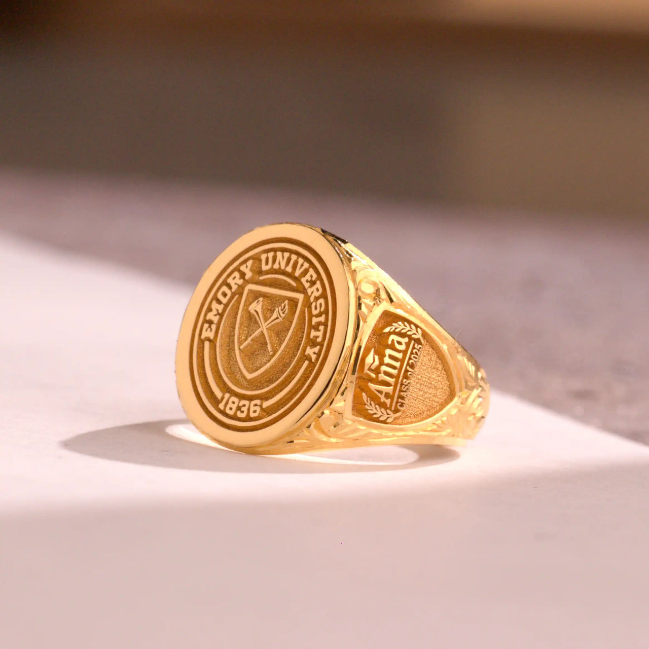 Custom Ring - Gold Coated - Raised Design with Side Engravings