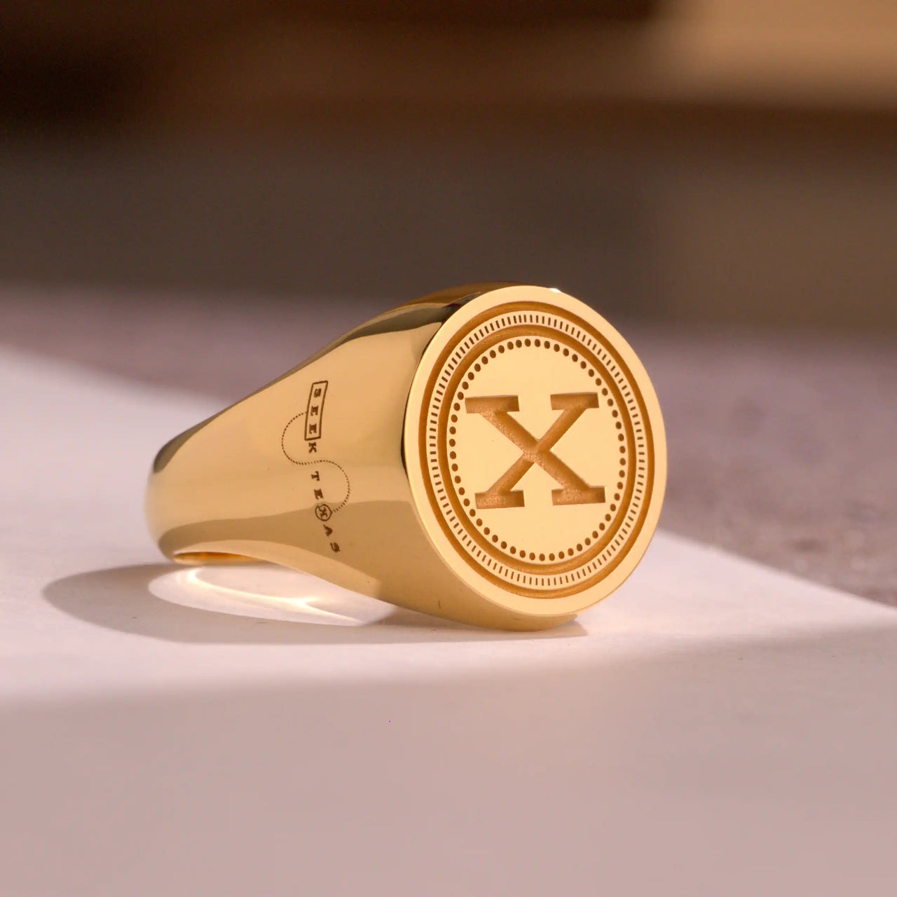 Custom Ring - Gold Coated - Recessed Design with Side Engravings