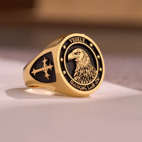 Thumbnail for Custom Ring - Gold Coated - Raised Design with Black Inlay and Side Engravings