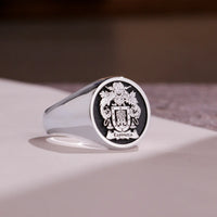 Thumbnail for Custom Ring - White Gold Coated - Raised Design with Black Inlay