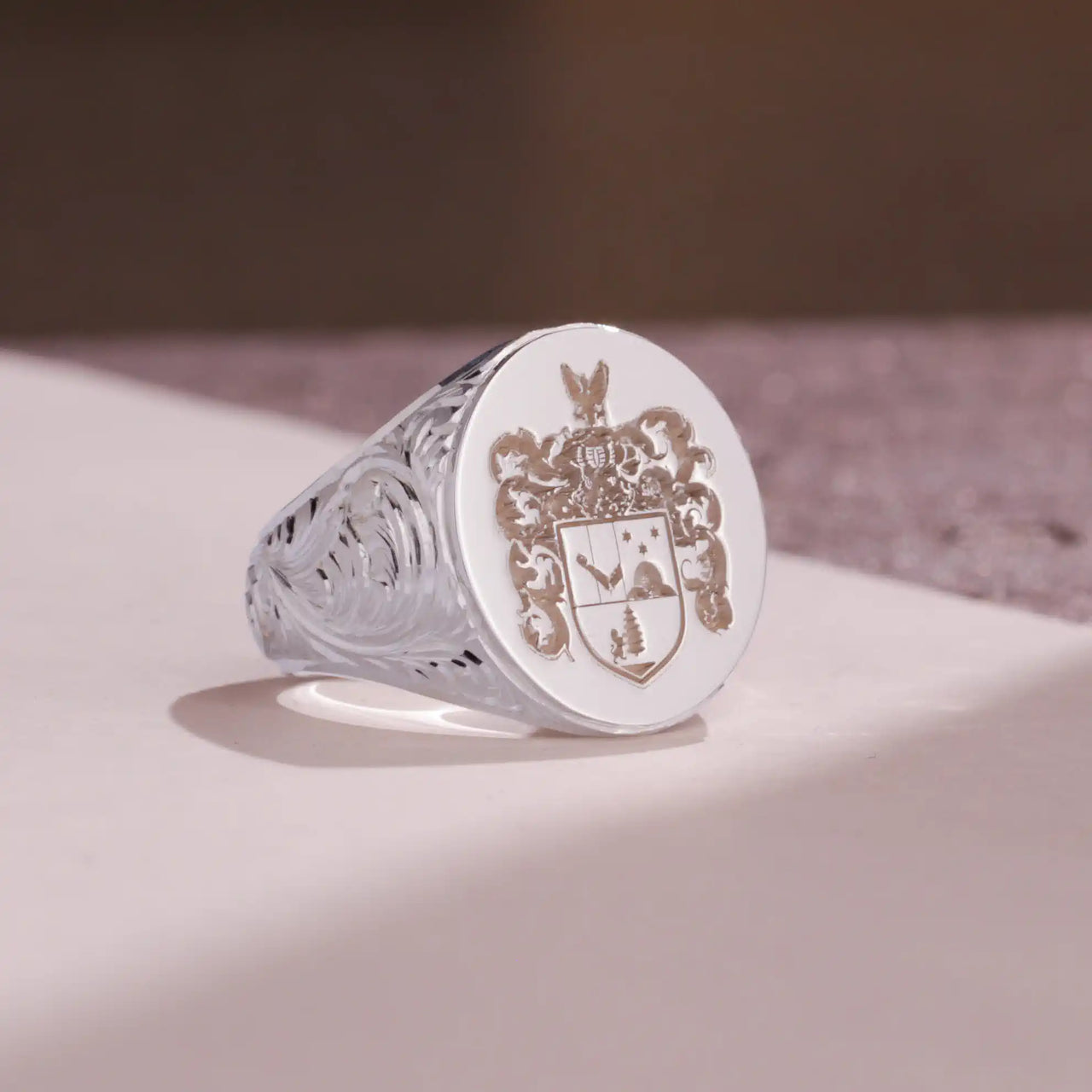 Custom Wax Seal Ring - White Gold Coated - Recessed & Reversed Design