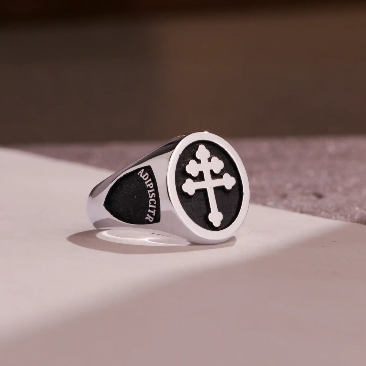 Custom Ring - 925 Silver - Raised Design with Black Inlay and Side Engravings