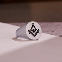 Thumbnail for Custom Ring - White Gold Coated - Recessed Design with Black Inlay