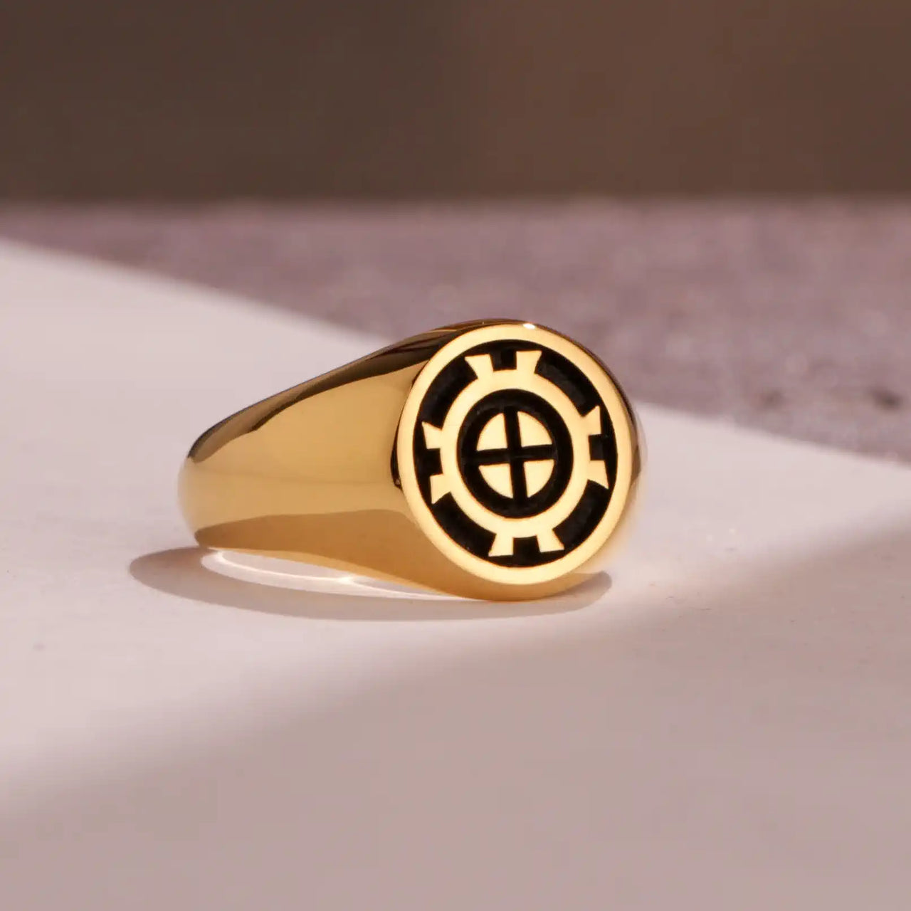 Custom Ring - Gold Coated - Raised Design with Black Inlay