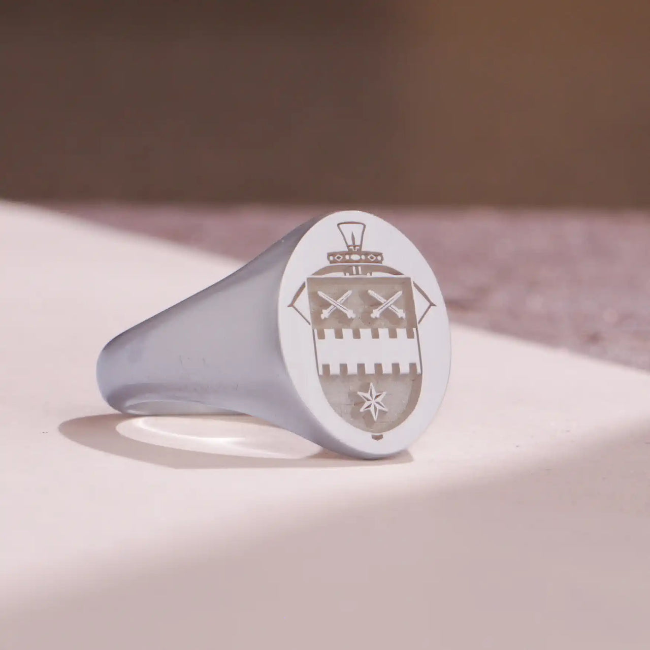 Custom Wax Seal Ring - White Gold Coated - Recessed & Reversed Design