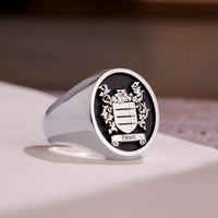 Thumbnail for Custom Ring - White Gold Coated - Raised Design with Black Inlay