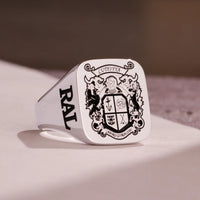 Thumbnail for Custom Ring - 925 Silver - Recessed Design with Black Inlay and Side Engravings