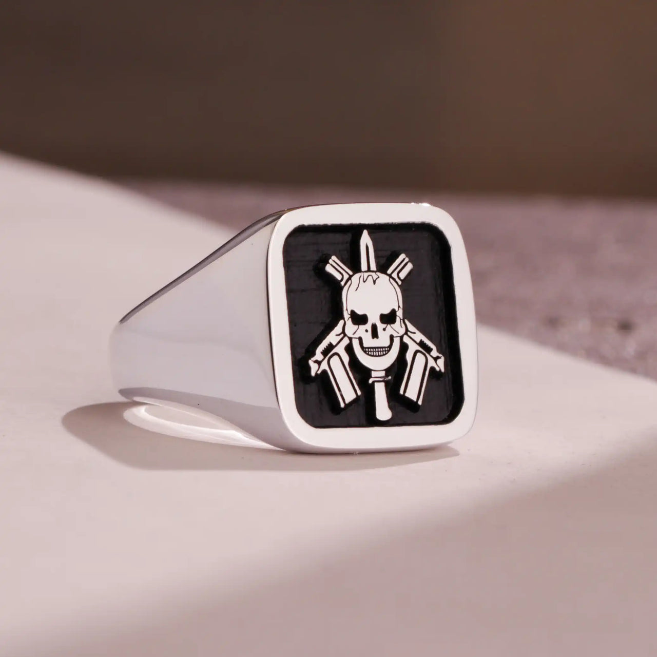 Custom Ring - 925 Silver - Raised Design with Black Inlay