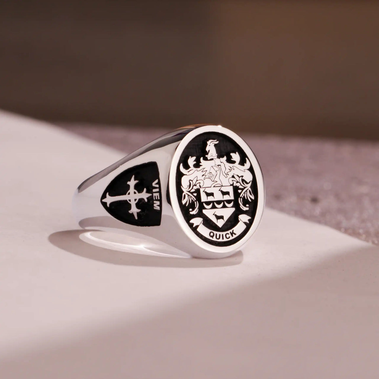 Custom Ring - 925 Silver - Raised Design with Black Inlay and Side Engravings