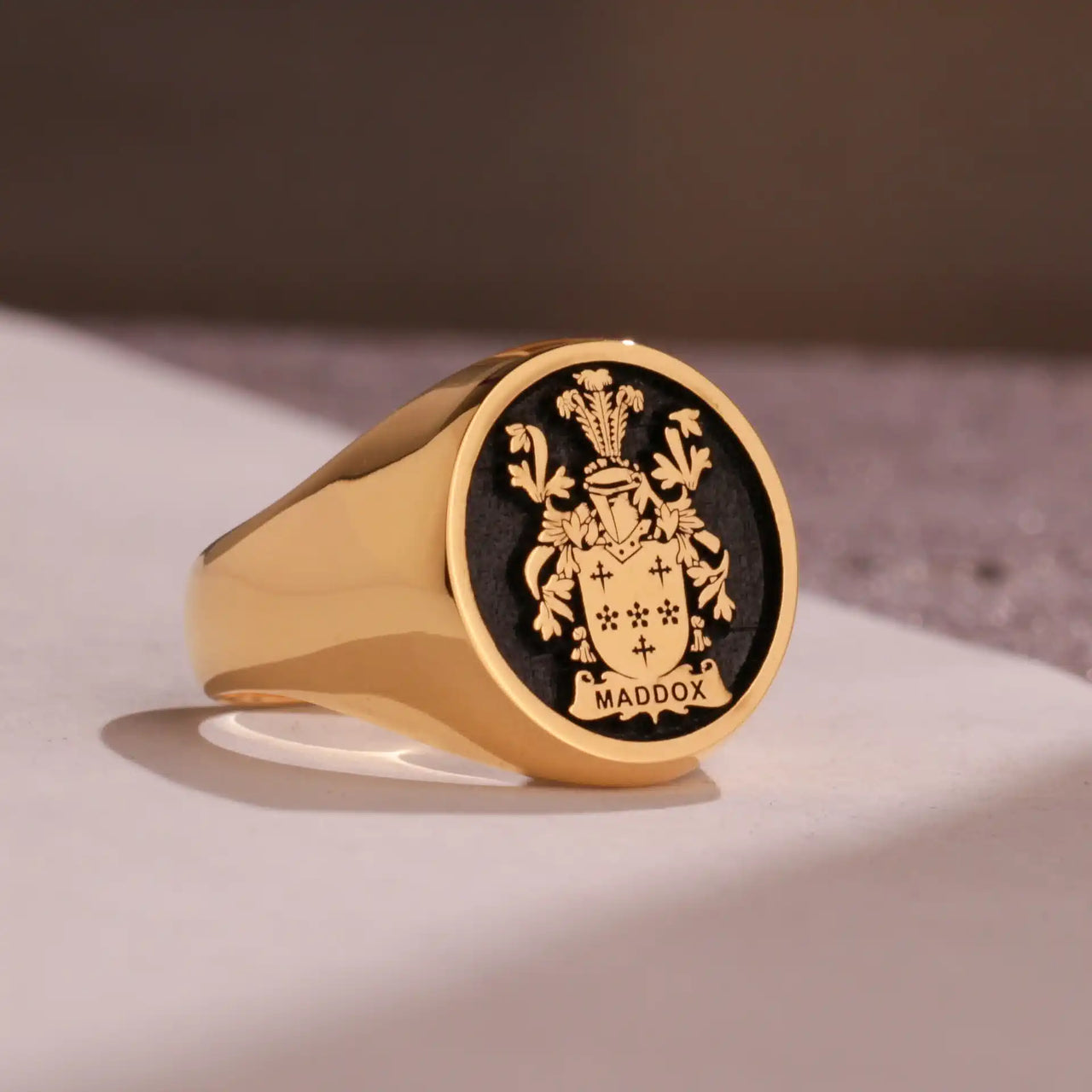 Custom Ring - Gold Coated - Raised Design with Black Inlay