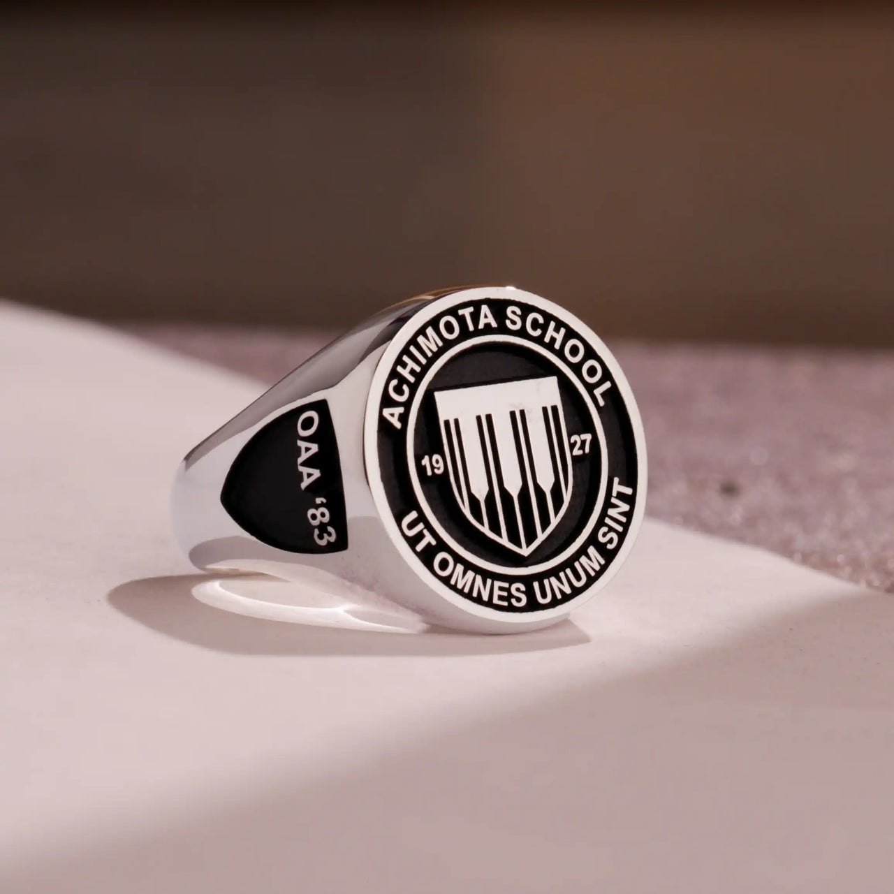 Custom Ring - 925 Silver - Raised Design with Black Inlay and Side Engravings