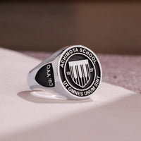 Thumbnail for Custom Ring - White Gold Coated - Raised Design with Black Inlay and Side Engravings