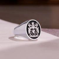 Thumbnail for Custom Ring - White Gold Coated - Raised Design with Black Inlay