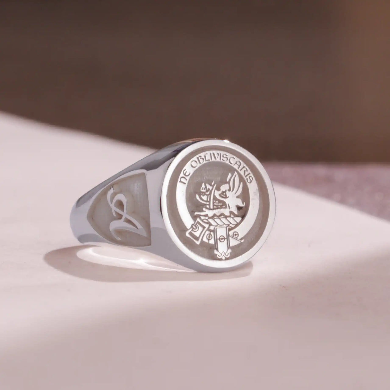 Custom Ring - White Gold Coated - Raised Design with Side Engravings