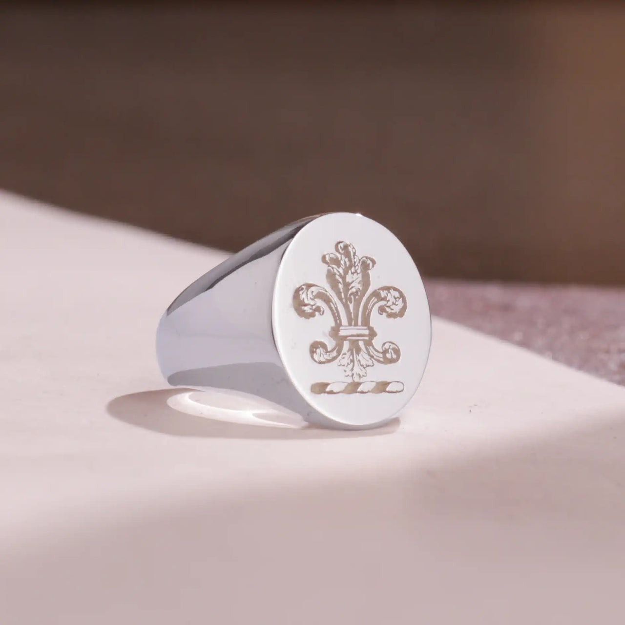 Custom Wax Seal Ring - White Gold Coated - Recessed & Reversed Design