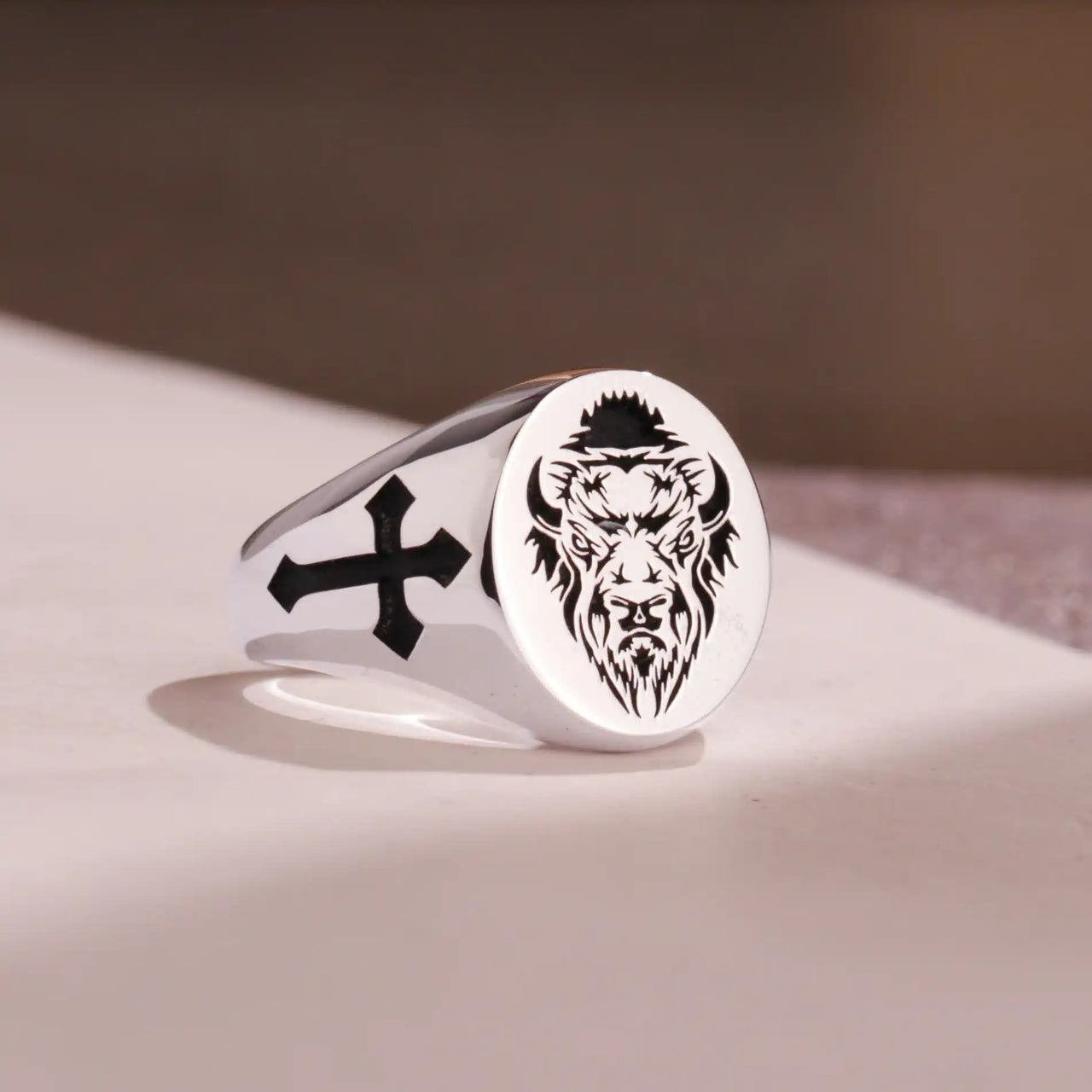 Custom Ring - 925 Silver - Recessed Design with Black Inlay and Side Engravings