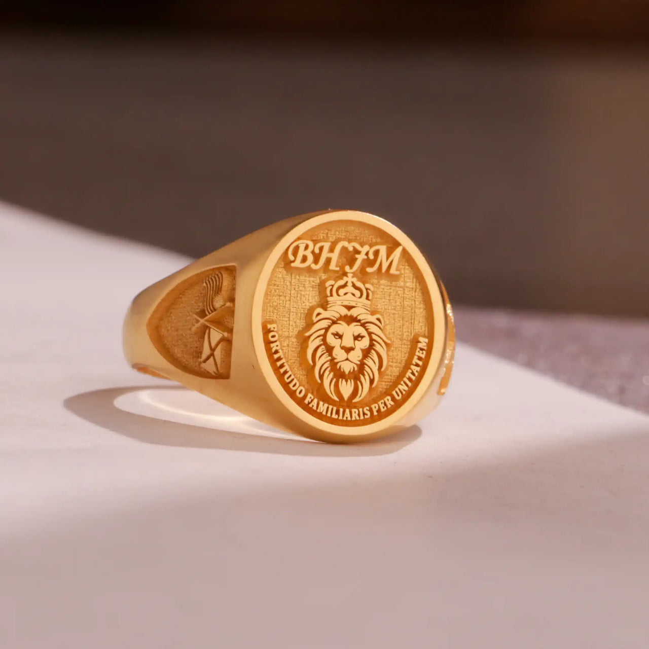 Custom Ring - Gold Coated - Raised Design with Side Engravings