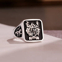 Thumbnail for Custom Ring - 925 Silver - Raised Design with Black Inlay and Side Engravings