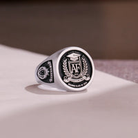 Thumbnail for Custom Ring - White Gold Coated - Raised Design with Black Inlay and Side Engravings