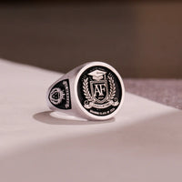 Thumbnail for Custom Ring - 925 Silver - Raised Design with Black Inlay and Side Engravings