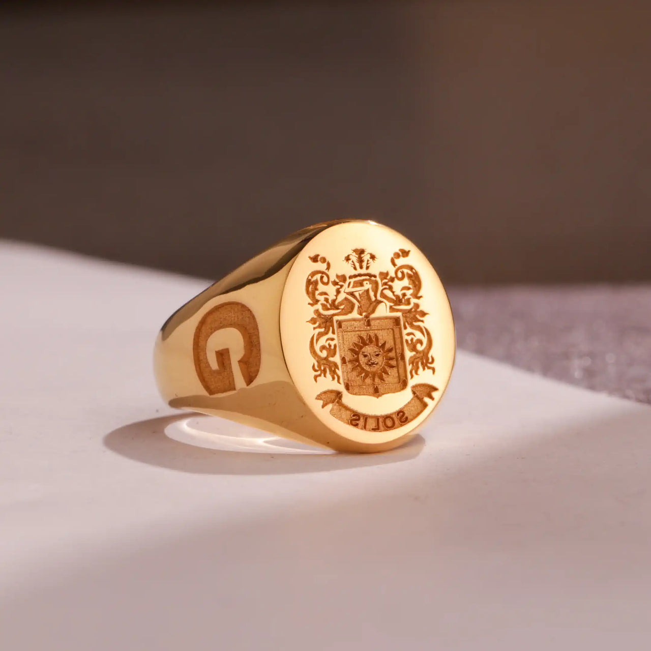 Custom Wax Seal Ring - Gold Coated - Recessed & Reversed Design with Side Engravings