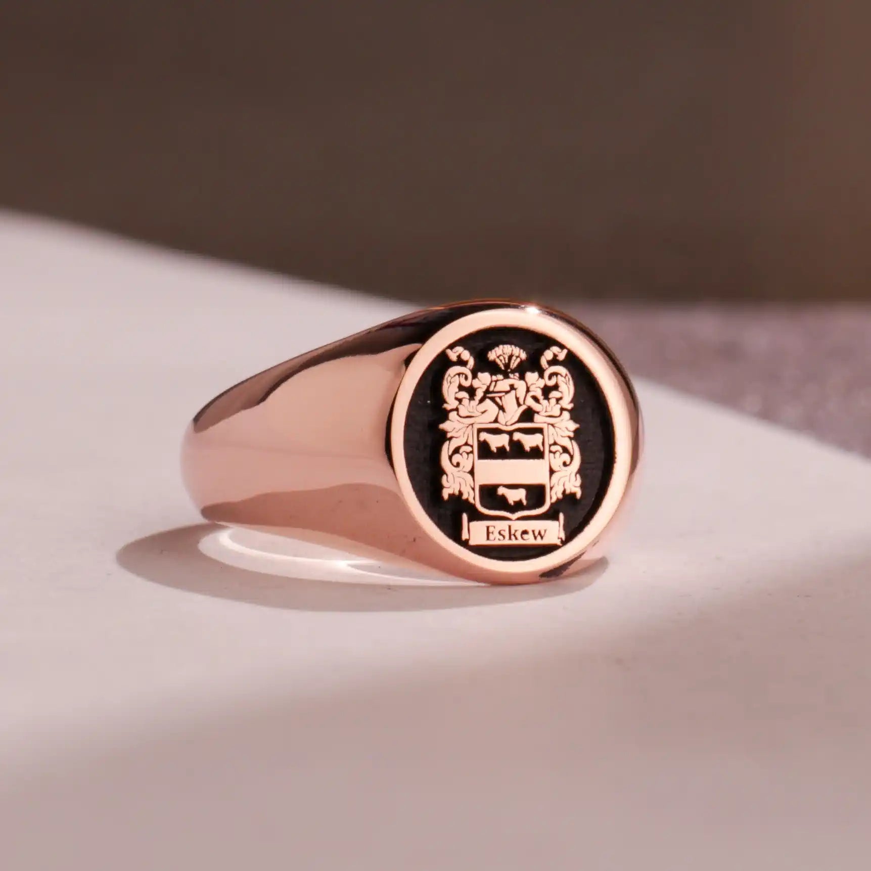 Custom Ring - Rose Gold Coated - Raised Design with Black Inlay