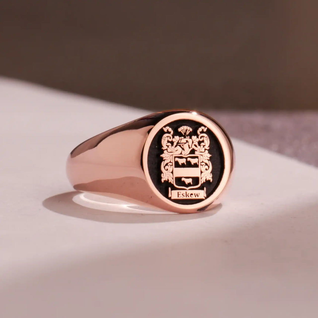 Custom Ring - Rose Gold Coated - Raised Design with Black Inlay